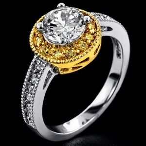 1.5ct Round Pave set Canary Cz solitaire Diamond Anniversary Engagement Ring New